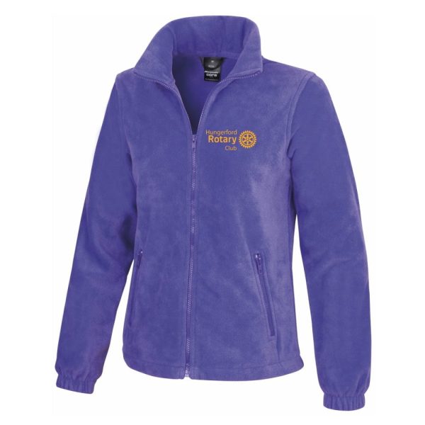 Purple fleece jacket with a front zipper and Rotary Club logo on the left chest.