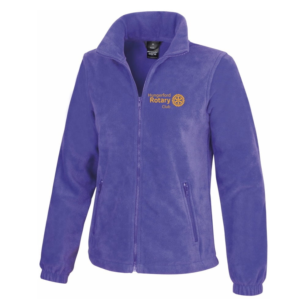 Hungerford Rotary Club Clothing Purple fleece jacket with a front zipper and Rotary Club logo on the left chest.