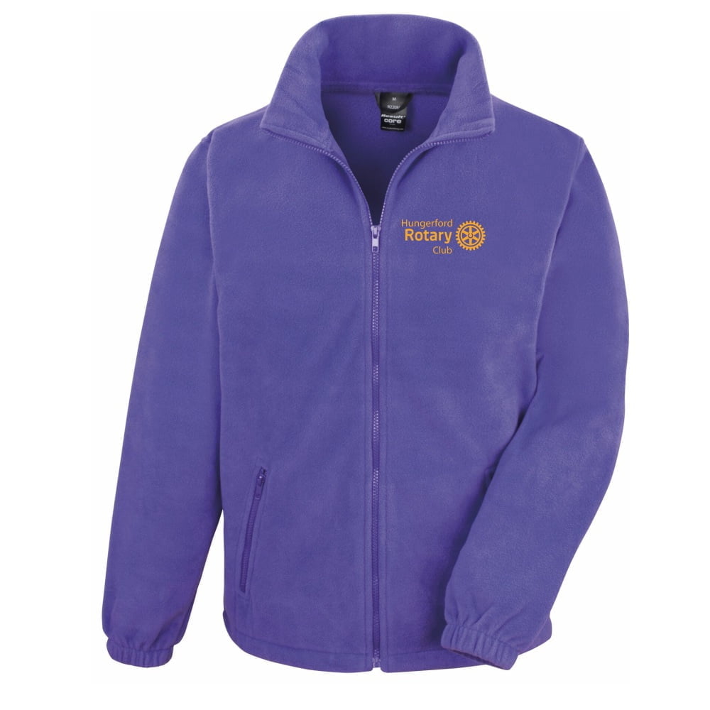 Purple zip-up fleece jacket with "Rotary Club" logo on the chest.