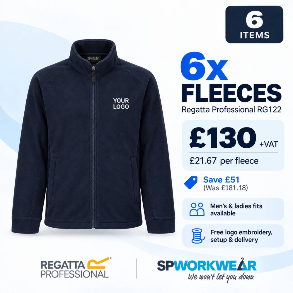 6x Regatta Thor Fleece Bundle 6 black fleeces with custom logo for £130, including embroidery and delivery.
