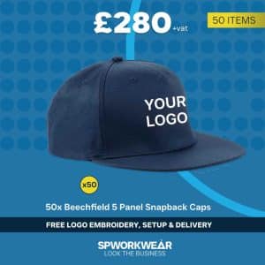 50x Beechfield 5 Panel Snapback Cap Event Giveaways Bundle - Winter