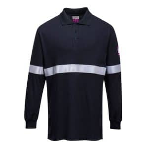 Portwest Flame Resistant Anti-Static Long Sleeve Polo Shirt with Reflective Tape - FR03