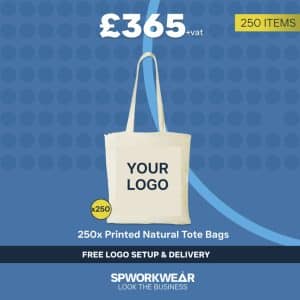 250x Printed Tote Bags - Natural