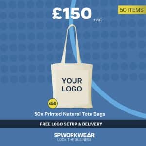50x Printed Tote Bags - Natural