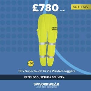 50 x Supertouch Hi Vis Jogging Bottoms Printed Logo Bundle