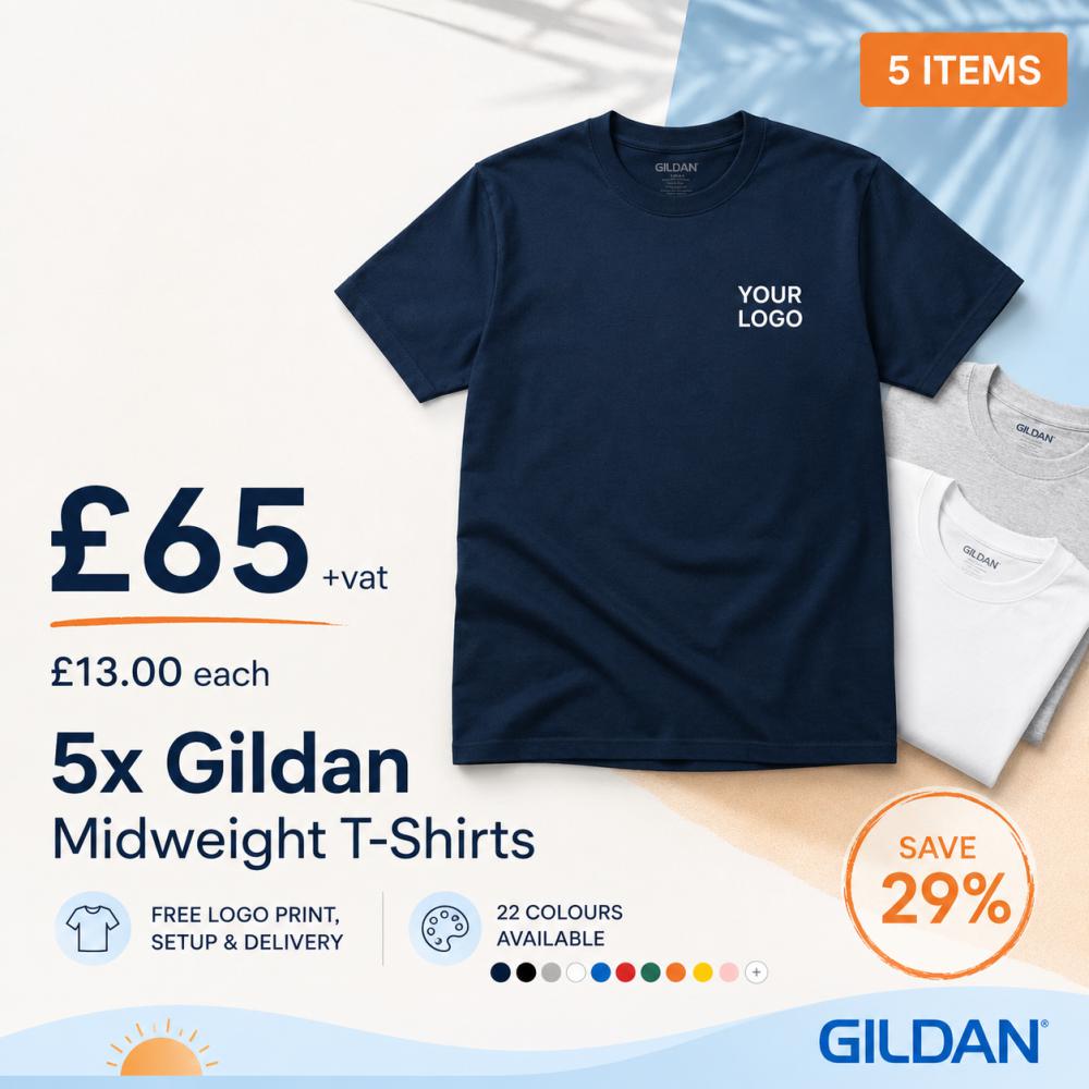 5x Gildan Midweight Printed T-Shirts Bundle 5x Gildan Midweight Printed T-Shirts Bundle