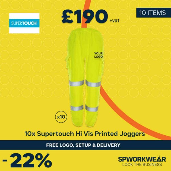 10x Supertouch Hi Vis Jogging Bottoms Printed Logo Bundle - Summer