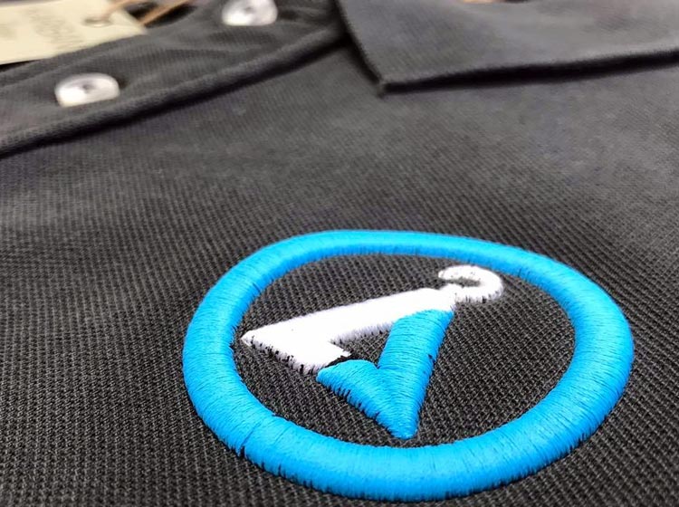 Close-up of a raised embroidered logo