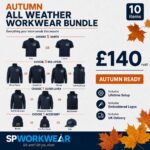 Autumn All Weather Workwear Bundle with shirts, mid layers, waterproof jacket, soft shell jacket, bodywarmer and branded headwear