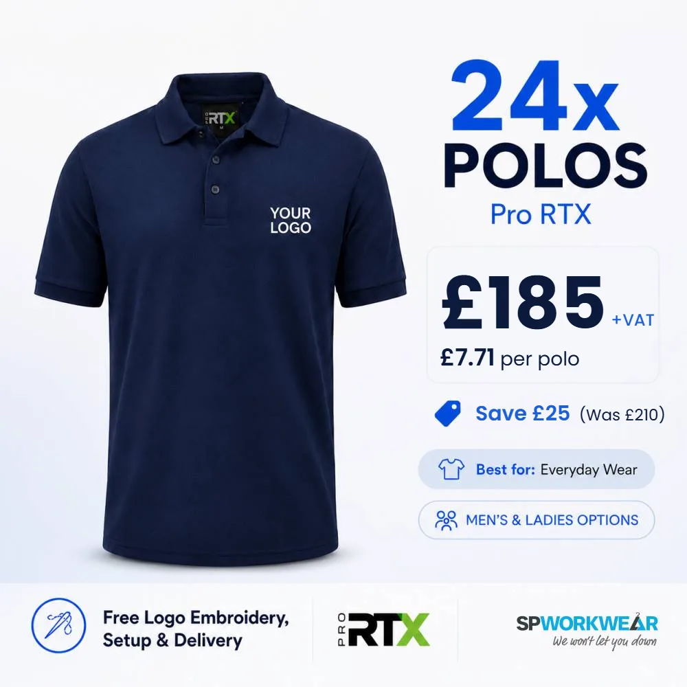24 Pro RTX polo shirts embroidered with your logo, £185 plus VAT