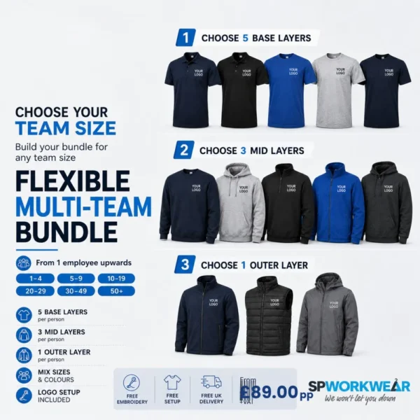 Flexible multi-team workwear bundle, from £89 per person plus VAT