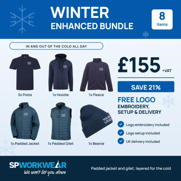 Enhanced Winter Workwear Bundle: jacket, fleece, polos and hoodies, all branded with your logo