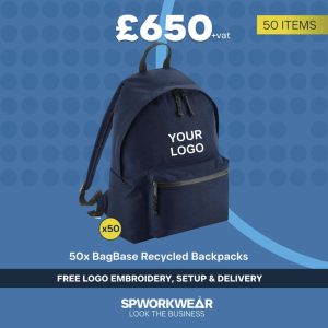 50x BagBase Recycled Backpack Event Giveaways Bundle - Winter